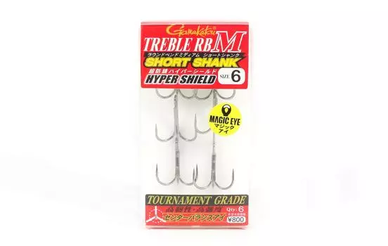 Gamakatsu 68266 Тройной крюк RB M с коротким хвостовиком Hyper Shield Размер 6 (8580)