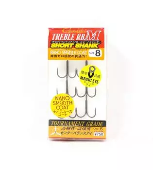 Gamakatsu 68535 Тройной крючок RB M Нано-пальто с коротким хвостовиком Размер 8 (4489)