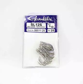 Gamakatsu SL12S луженые крючки для большой дичи, размер 1/0, 25 штук в упаковке (6818)
