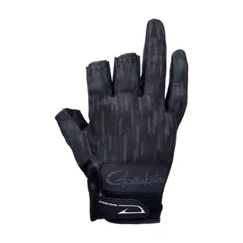 Gamakatsu Stretch Fishing Gloves (3 Cut) GM7291 Geometric Black L