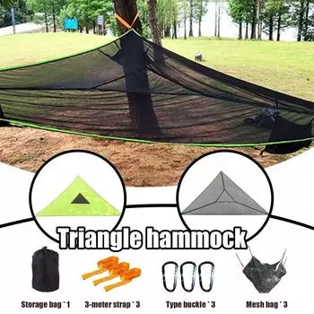 Гамаки Палатка. Уличные гамаки Треугольники на 3-4 человека. Воздушная палатка на дереве Большая космическая кровать для отдыха с сеткой One Size зелёный