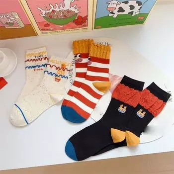 Гамбург Картофель фри Носки Картофель фри Удобные хлопковые носки с рисунком Носки средней длины Весна чёрный