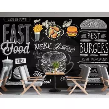 Гамбург настенная роспись украшения 3d ретро обои мода фаст-фуд бургер настенная роспись, подходит для ресторана закусочная 200 cm(W) x 140 cm(H)