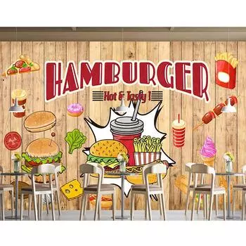 Гамбургер Фреска Пицца Закуска Гамбург Фаст-фуд Обои Ресторан Закуска Настенная Роспись Промышленное Оформление 200 cm(W) x 140 cm(H)