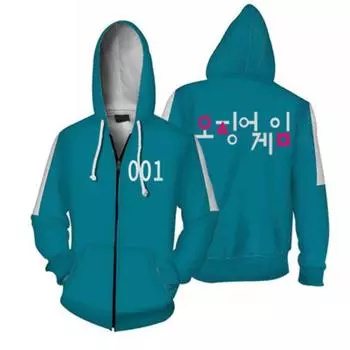 Game 001 Squid 456 Green Zipper Hoodie Jacket Netflix Lee Jungjae Gihun Seong 001,S