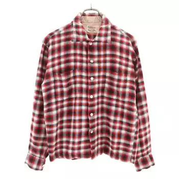 Game and Lake 50s 60s Open collar Vintage box silhouette Ombre Check Pattern Long sleeve Flannel shirt Men s Used