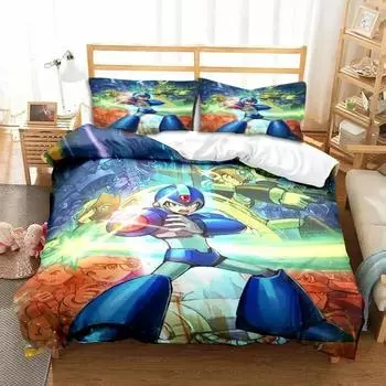 Game Cartoon Rockman Megaman Bedding Sets exquisite bed supplies set duvet cover bed comforter set luxury birthday gift 135X200cm-2pcs