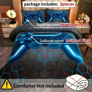 Game Console Duvet Cover Set for Boys Girls 3D Gaming Geometric Lightweight Microfiber Bedding Sets 1*Duvet Cover + 2*Pillowcase EUsingle135x200cm