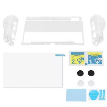 Game Console Protective Case Tempered Glass Screen Protector Thumb Grip Cover 8 in 1 Glass Screen Protector Kit for SWITCH OLED