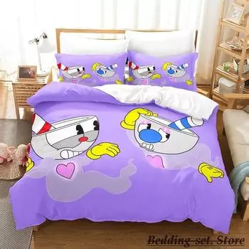 Game Cuphead Mugman Bedding Set Cartoon Anime three-piece set Adult Kid Bedroom Duvetcover Sets 3D Kawaii cama de casal 70x133cm 2pcs