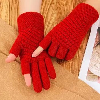 Game Elastic Half-Finger Women Men Cashmere Fingerless Gloves Wool Mittens Knit Gloves серый