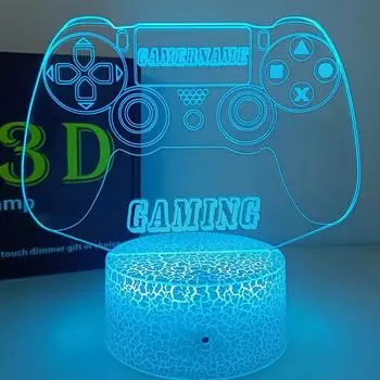Game Fans Creative 3D Game Handle Night Lamp 7ColorChange Hologram Dropship Desktop Light Interesting Acrylic Children s Gift Black Base No Remote синий