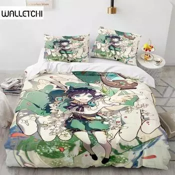 Game Genshin Impact Comforter Комплекты постельного белья Одеяло Покрывало Пододеяльник Наволочка Наборы Детский Взрослый Размер 70x133cm 2pcs