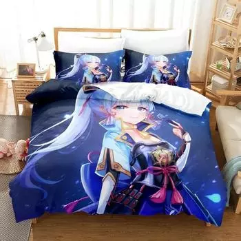 Game Genshin Impact Kamisato Ayaka Bedding Set Duvet Cover Bed Set Quilt Cover Pillowcase Comforter king Queen Size 70x133cm 2pcs