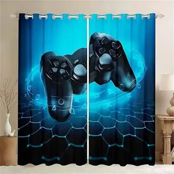 Game Handle Gamepad Video Gamer Switch Window Curtain Blinds For Living Room Kids Bedroom Bathroom Kicthen Door Home Decor2Pcs W65X60H(cm)X2Pcs&Hook
