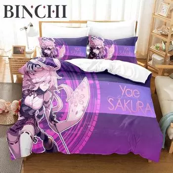 Game Honkai Impact 3 Bedding Set Single Twin Full Queen King Size Bed Set Adult Boy Bedroom Duvet cover Sets Anime Bed Sheet Set EU single(135x200cm)