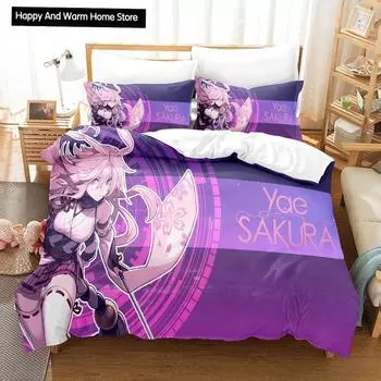 Game Honkai Impact 3 Bedding Set Single Twin Full Queen King Size Bed Set Adult Boy Bedroom Duvet cover Sets Anime Bed Sheet Set EU single(135x200cm)