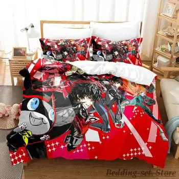 Game Persona 5 Bedding Set Cartoon Anime three-piece set Adult Kid Bedroom Duvetcover Sets 3D Personality lit 2 personnes 70x133cm 2pcs