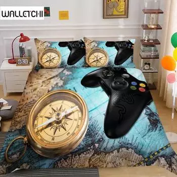 Gamepad Duvet Cover Set King Microfiber Gamer Video Games Twin Comforter Cover For Kids Boy Compass Nautical Pattern Quilt Cover EU single(135x200cm)