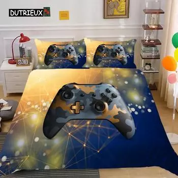 Комплект пододеяльника и наволочек для геймпада размера кинг для детей, подростков, мальчиков, из мягкой микрофибры, с небом, галактикой, контроллером для видеоигр, геймпадом, комплект постельного белья для двуспальной кровати US Queen(228x228cm)
