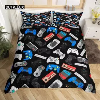 Gamepad Duvet Cover Set Microfiber Gamer Player Gaming Joystick Comforter Cover Queen Size Kids Boys Video Bedding Set EU Single 135x200cm