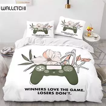Gamepad Duvet Cover Set Single Double Size For Boys Girls Bedding Set Flower Pattern Polyester Comforter Cover With Pillowcase EU single(135x200cm)