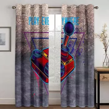 Gamepad Gamer Blackout Curtains Blackout Curtain Teens Boys Bedroom Video Games Controller Window Curtain Living Room Drapes W132cm x H160cm&Hook