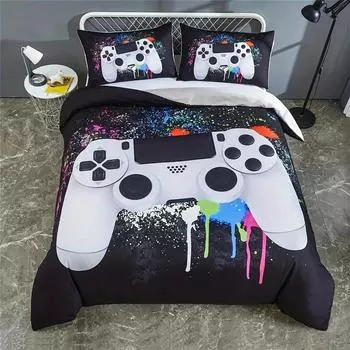 Gamepad Printed Duvet Cover Set, Games Video Controller Bedding Set For Bedroom Decor (1 Duvet Cover + 12 Pillowcase) 70x133cm 2pcs