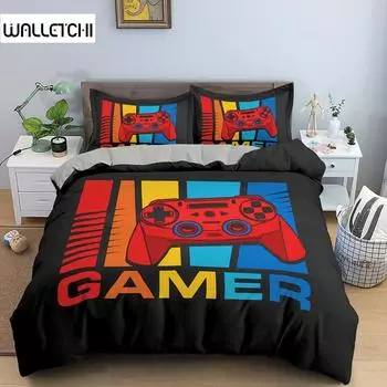 Gamer Bedding Set Luxury Retro Game Handle Duvet Cover Queen Teen Boy Girl Polyester Gamepad Print Quilt/Comforter Covers 2/3pcs EU single(135x200cm)