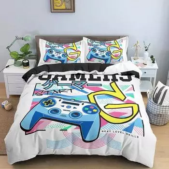 Gamer Bedding Set Luxury Retro Game Handle Duvet Cover Queen Teen Boy Girl Polyester Gamepad Print Quilt/Comforter Covers 2/3pcs EU single(135x200cm)