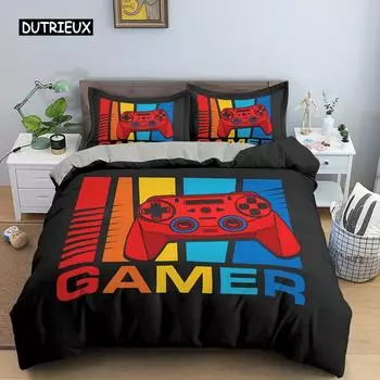Gamer Bedding Set Luxury Retro Game Handle Duvet Cover Queen Teen Boy Girl Polyester Gamepad Print Quilt/Comforter Covers 2/3pcs EU single(135x200cm)