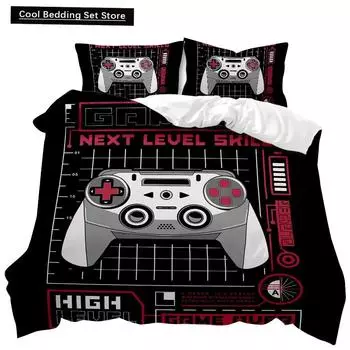 Gamer Duvet Cover Set Games Console Action Buttons Comforter Cover Girls Boys Youth Adults Video Gamepad Polyester Quilt Cover EU single(135x200cm)