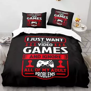 Gamer Duvet Cover Set Video Game Gaming Boys Gamepad Action Blue Buttons Decor King Size for Boys Girls Polyester Bedding Set 70x133cm 2pcs