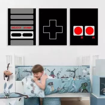 Gamer Wall Poster Black and White Gaming Room Decoration Picture Canvas Painting for Interior Home Decor No Frame 21*30cm No Frame