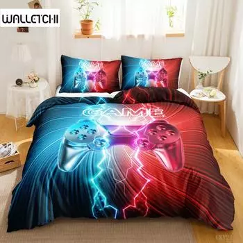 Games Duvet Cover Set Gradient Gaming Comforter Cover for Kids Teen Gamepad Bedspread Cover Neon Games Polyester Qulit Cover EU single(135x200cm)