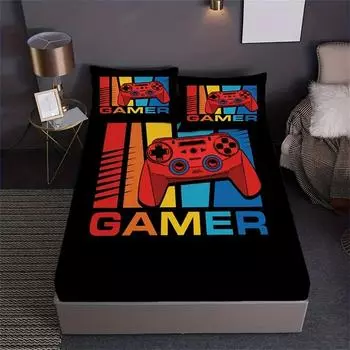 Games Print Fitted Sheet Set Soft Home Textile Comfortable Breathable Gamepad Bedding Set For Bedroom Guest Room Twin99x190cm бежевый