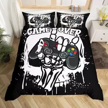 Gaming Duvet Cover Set Gamer Room Decor for Boy Kids Teen Video Games Twin Bedding Set Microfiber Gamepad Let s Play Quilt Cover EU single(135x200cm)