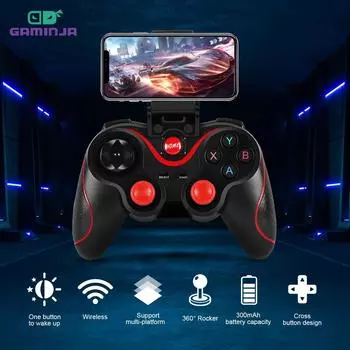 GAMINJA беспроводной Bluetooth игровой контроллер для ПК мобильный телефон TV BOX компьютер планшет джойстик геймпад держатель джойстика чёрный