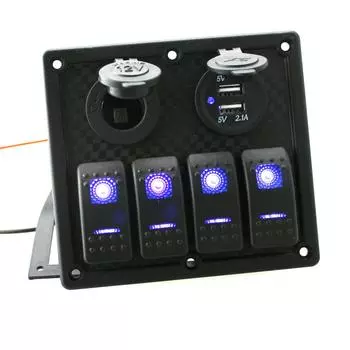 Gang Circuit LED Car Marine Водонепроницаемая 5-контактная панель переключателей для лодок с предохранителем, двойной слот USB + выключатель розетки питания, вольтметр красный