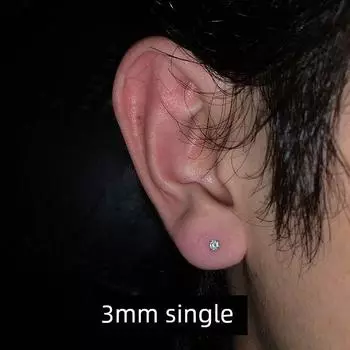 Ganggangs999 Sterling Silver Ma Siwei Same Style Classy Flash Stud Earrings Micro Inlaid Zircon Diamond-Shaped Stud Earrings for Men and Women 3mm Sterling Silver Zircon Earrings Single