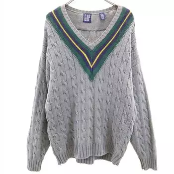 GAP 90s Old Tilden Long sleeve V neck sweater XL gray knit Women Used