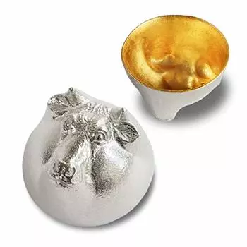 Garando x Nousaku подлинная оловянная кружка для саке в форме быка, покрытая листовым золотом 100%