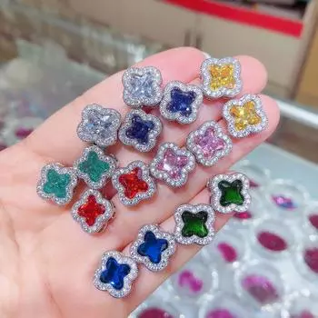 Гарантия качества Серьги с четырьмя листами клевера Aaa Серьги из высококачественного циркония Классические качественные женские серьги жёлтый