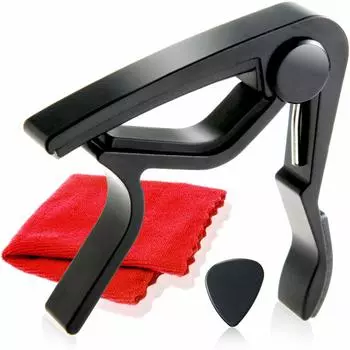 Гарантия на каподастр Phoenix Guitar Capo Care Fiber Black One-Touch [type M] Cloth/Pick/Manufacturer Set 4 чёрный
