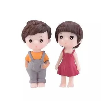 Garden Bonsai Dollhouse Cute Doll Craft Little Lovers Miniature Couples Figurine Boy Girl Ornament red&yellow