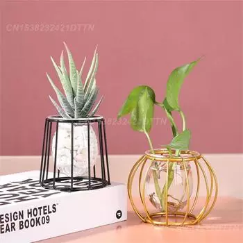 Garden Decoration Wear Resistant Antioxidant Vase Glass Container Gold Decoration Home Furnishing Decorative Vase Modern Black