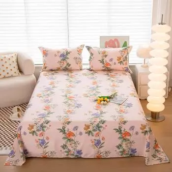 Garden Floral Bed Sheet Set 3Pcs Cotton Soft Silky Chic Flowers Bed Linen with Pillowcases Luxurious Queen Bedding Sheet Set 160x230cm 3Pcs