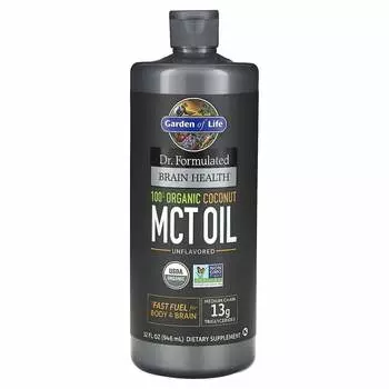 Garden of Life, Perlmutter Brain Health Products, 100% органическое кокосовое масло MCT, без ароматизаторов, 13 г, 32 жидких унции (946 мл)