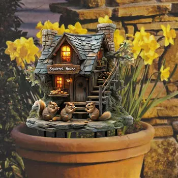 Garden Squirrel House Stake, Yard Sign Stake 2D, Decoration, Ornament, Accessories,