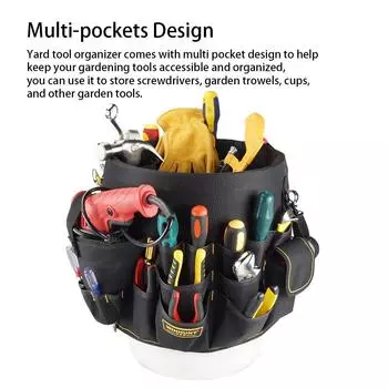 Garden Tool Bag Oxford Organizer Bucket Pouch Multi-Pocket Large Opening High-density Large Capacity Planting Yards чёрный
